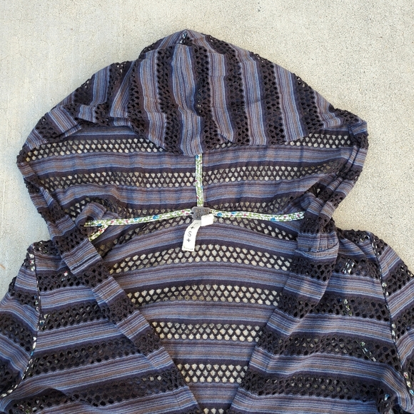 RARE Y2K Vintage Free People Summer Crochet Hoodie Tunic SMALL Like New Sheer - Picture 3 of 7